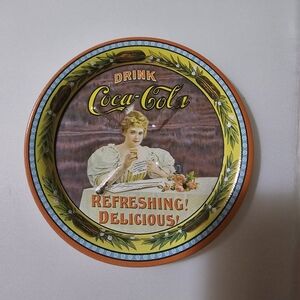 Coca-Cola Vintage Style Round Metal Sign - Yellow & Orange